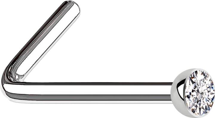 Star Piercing Nasenstecker gewinkelt silber mit Kristall silber (Chirurgenstahl 316L)