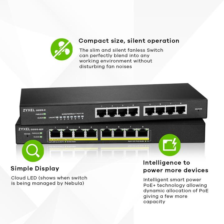 Actual product image Zyxel GS1915-8EP (8 Ports)