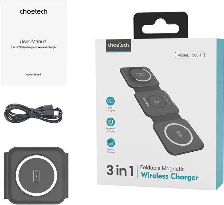 Actual product image Choetech T588-F 3in1 Magnetic Wireless Charger (black) (15 W)
