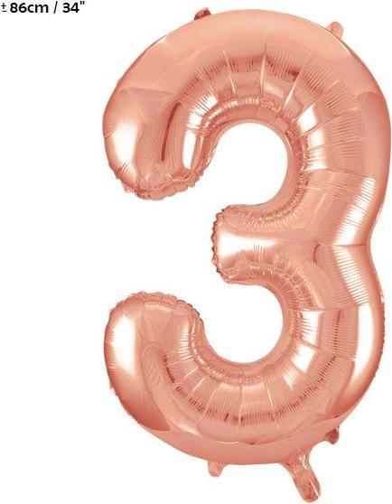Produktbild Unique Folienballon Zahl "3" Rose (1 x)