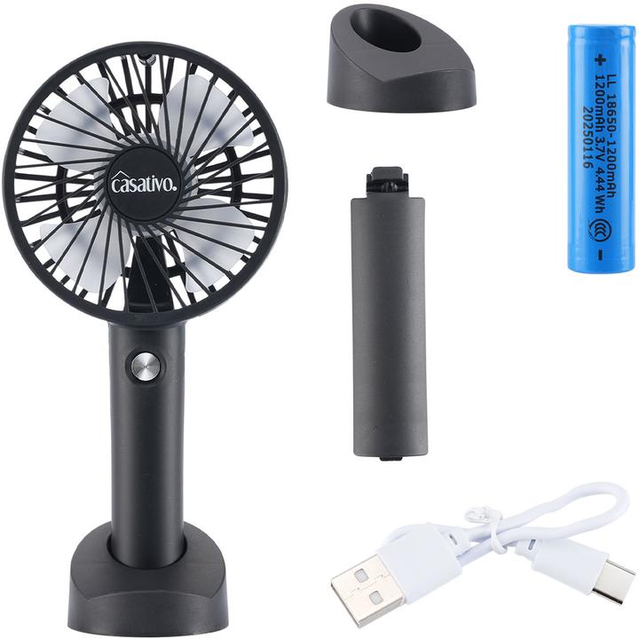 Produktbild Casativo 2-in-1 Hand- & Tisch-Ventilator, Akku- & USB-Betrieb, schwarz, 3-stufig, Ø 9,5 cm