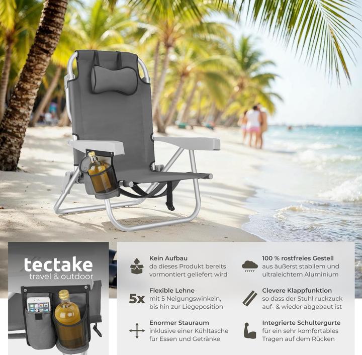 Produktbild tectake Strandstuhl Coral, klappbar mit Rucksackfunktion