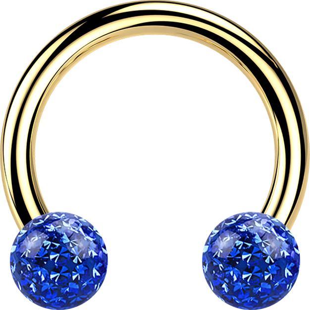 Image du produit Star Piercing Micro Circular Barbell plaqué or avec deux boules de cristal bleu foncé couche protectrice d'époxy (sans laiton, Titane G23)