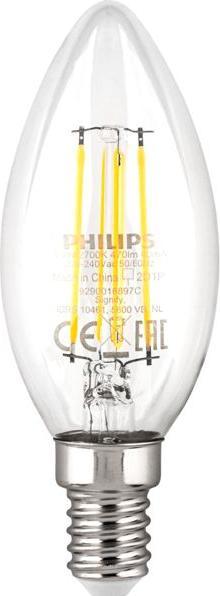 Produktbild Philips LED Lampe E14 4er Set 40W 2700K Filament Kerzenform (E14, 4.30 W, 470 lm, 4 x, F)
