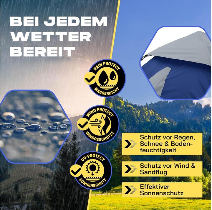 Produktbild Where Tomorrow Drei Personenzelt Pop-Up - Blau, Anzahl Personen: 3 (3.10 kg, 3 Personen)