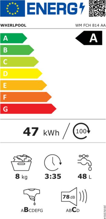 Energie-Label Whirlpool WM FCH 814 AA (8 kg, Links, EU-Stecker)