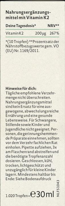 Nährwerte und Zutaten Nature Love Vitamin K2 (1 Stück, Tropfen, 10.50 g)