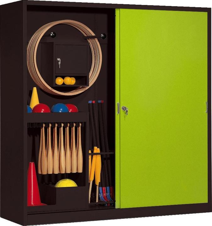 Image du produit C+P Armoire à matériel de sport (HxLxP : 195x190x60 cm, avec portes coulissantes en tôle pleine, type 5)