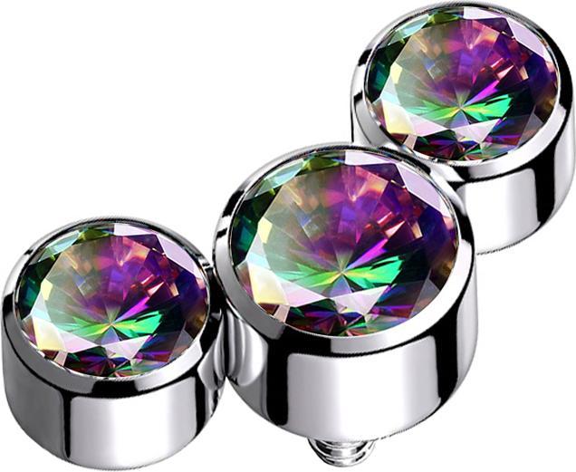 Star Piercing Dermal Anchor silber drei Kristalle dunkel multicolor (ohne Messing, Chirurgenstahl 316L)