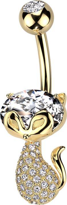 Star Piercing Banane vergoldet mit Kugel vergoldet Kristall silber und Katze mit Kristallen silber (Chirurgenstahl 316L, Messing)