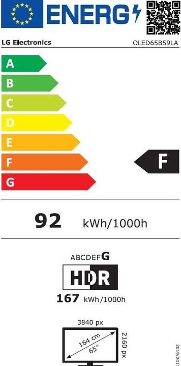 Label énergétique LG OLED65B59LA (65", B5, OLED, 4K, 2025)