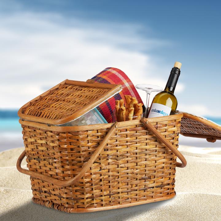 Image du produit Relaxdays Panier de Pique-Nique Tressé Couvercle