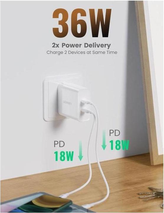 Actual product image Ugreen USB-C 36W PD charger 2 port (36 W)