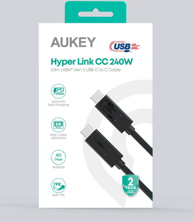 Actual product image Aukey USB C — USB C (0.80 m, USB 4.0, 240 W)