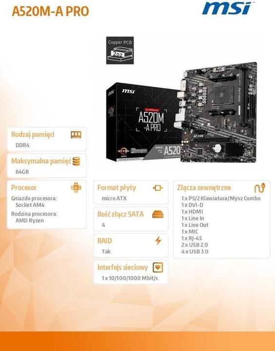 Produktbild MSI A520M-A Pro (AM4, AMD A520, mATX)