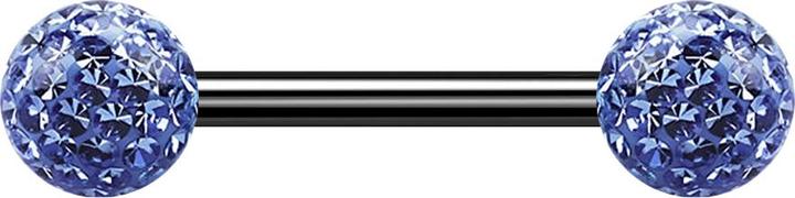 Star Piercing Barbell schwarz mit zwei Kristallkugeln hellblau Epoxy Schutzschicht (ohne Messing, Titan G23)