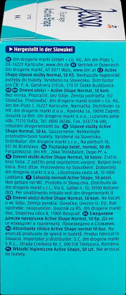 Nährwerte und Zutaten dm Jessa Slipeinlagen Active Shape