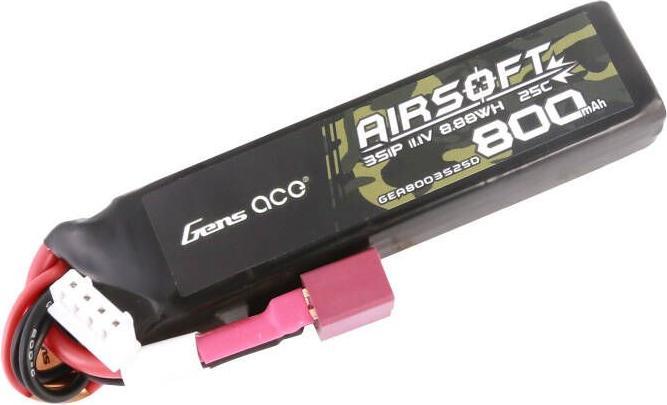Produktbild Gens Ace Lipo 800MAH 11.1V 25C 3S1P Airsoft Gun Lipo Battery with T (Deans) Plug (11.10 V, 800 mAh)