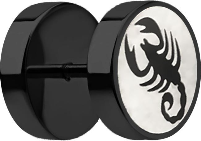 Star Piercing Fake Plug schwarz mit Skorpion (ohne Messing, Chirurgenstahl 316L)