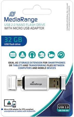Image du produit MediaRange Nano clé mémoire USB avec adaptateur micro USB (32 Go, USB-A, Micro USB-A)