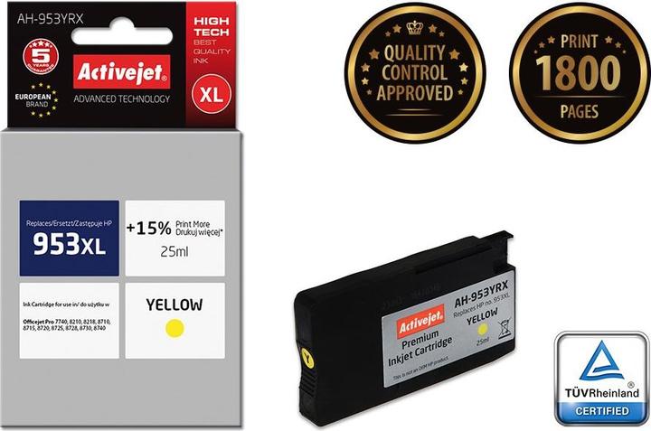 Actual product image Activejet AH-953YRX - Pigment based ink - Yellow - HP - OfficeJet Pro 7740 - 8210 - 821 (Y)