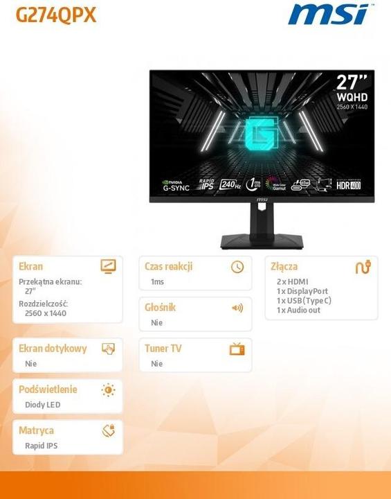 Image du produit MSI G274QPXDE (2560 x 1440 pixels, 27")