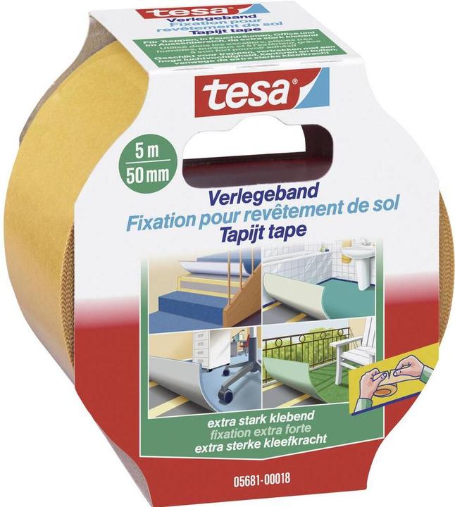 Produktbild tesa Verlegeband EXTRA STRONG, doppelseitiges Klebeband zum Verlegen von Teppich und PVC-Belag (50 mm)
