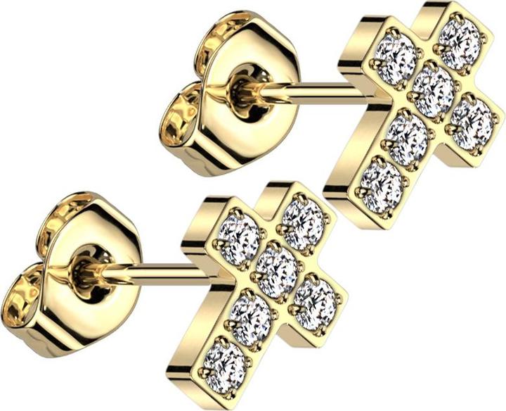 Star Piercing Threadless Ohrstecker vergoldet Kreuz Kristalle silber (ohne Messing, Titan G23)