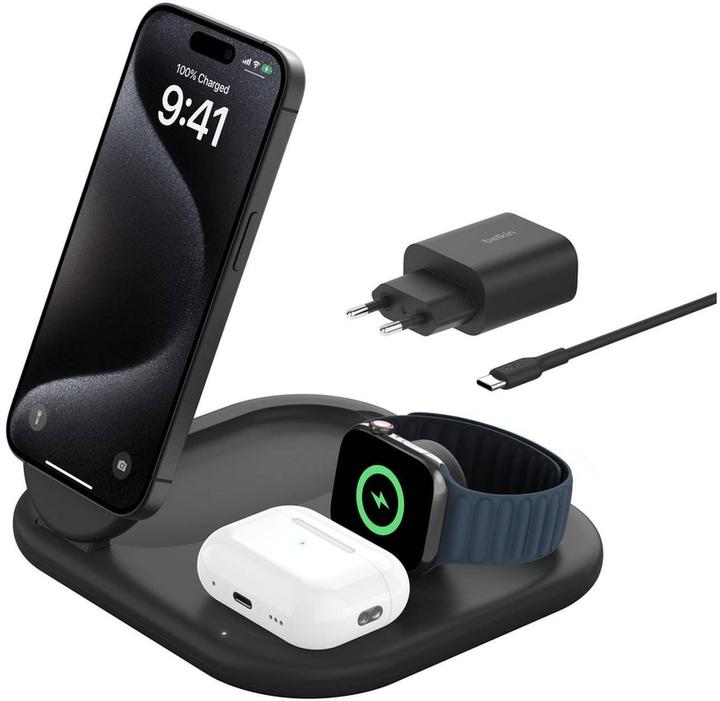 Actual product image Belkin BoostCharge 3-in-1 Qi2 charging station (15 W)