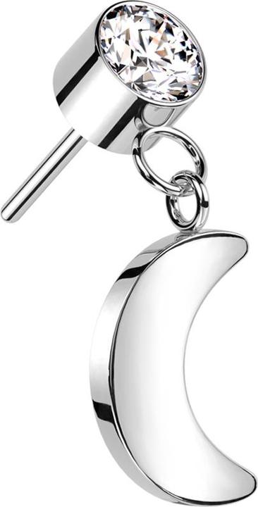 Star Piercing Threadless Zylinder silber Kristall silber Anhänger Mond silber (ohne Messing, Titan G23)
