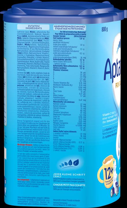 Valori nutrizionali e ingredienti Aptamil Pronutra Junior 12+ (800 g, a partire da 12 m.)