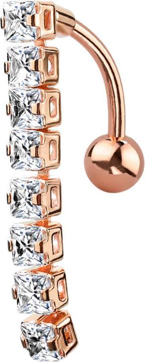 Star Piercing Banane rosegold mit Anhänger Balken mit quadratischen Kristallen (Chirurgenstahl 316L, Messing)