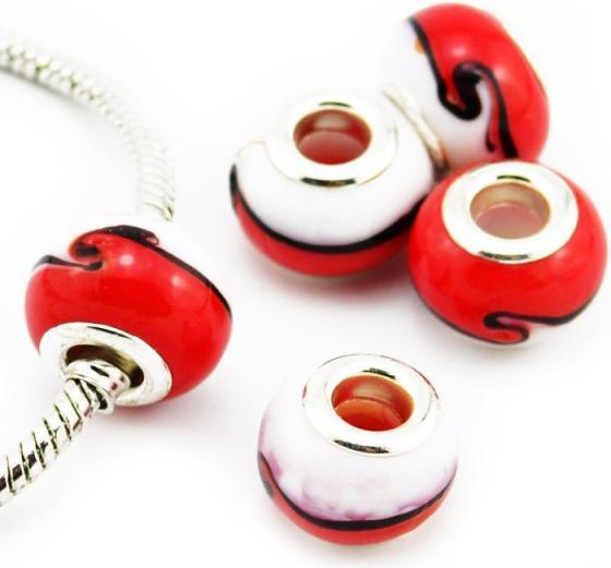 Hermex Glas Bead versilbert 925 - Silbrig Rot (Silber 925)