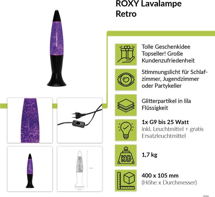 Produktbild Licht-Erlebnisse Lavalampe Roxy (210 lm, G9)