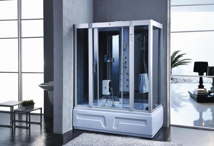 Produktbild PureHaven 2in1 Whirlpool und Dampfdusche 150x90 cm mit Tropenbrause Multimediasystem Sitzfläche Mass