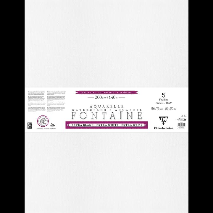 Image du produit Clairefontaine Fontaine, Aquarellpapier extraweiss feinkörnig, 5 Bogen mit 4-seitigem Büttenrand, 300g, 56x76 cm - (5 x)