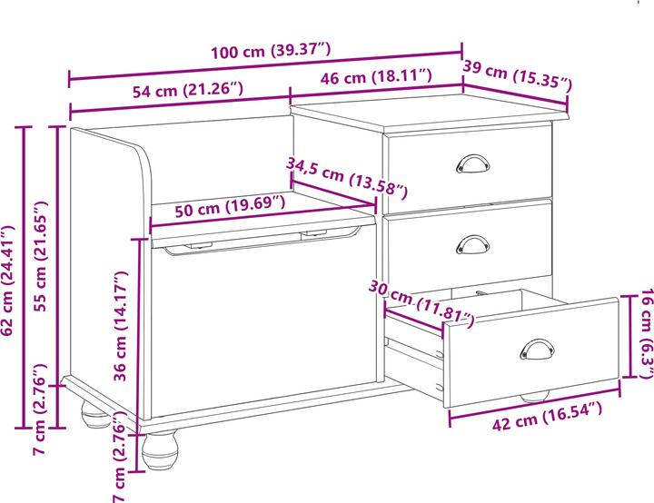 Immagine prodotto VidaXL Panca da ingresso "ASKIM" marrone miele 100x39x62 cm in legno di pino massiccio (100 cm)