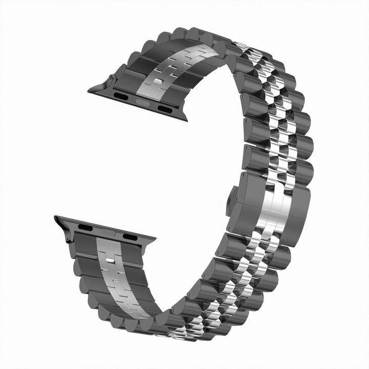 Image du produit Cover-Discount Apple Watch 42 / 44mm - Bracelet en acier inoxydable maille noire-argentée (42 mm, 44 mm, Acier inoxydable)