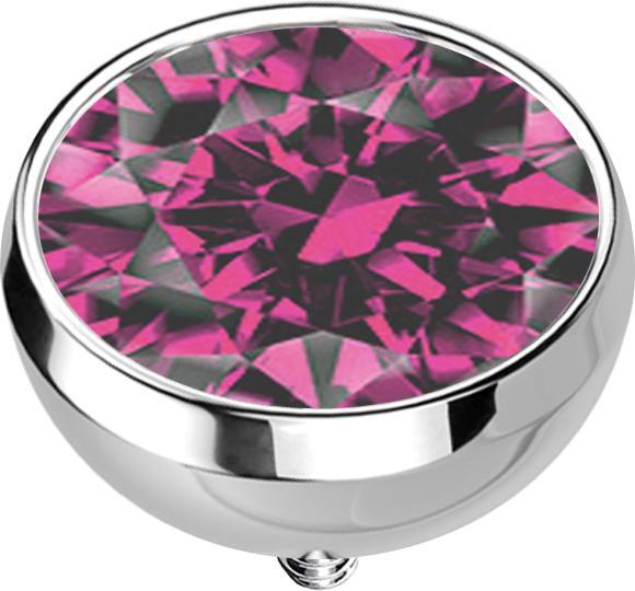 Star Piercing Dermal Anchor Halbkugel silber mit Kristall pink (Chirurgenstahl 316L)