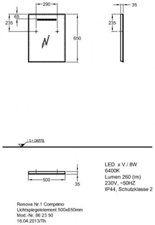 Produktbild Geberit LED Badspiegel Renova Compact 65x50 cm IP 44 (fremdkrper- und spritzwassergesch (65 x 50 cm)