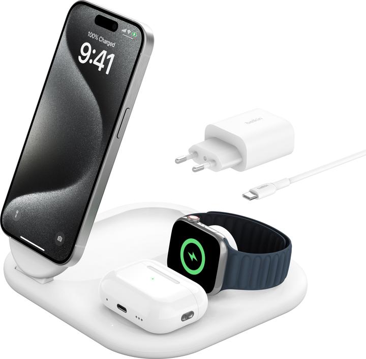 Actual product image Belkin BoostCharge 3-in-1 Qi2 charging station (15 W)