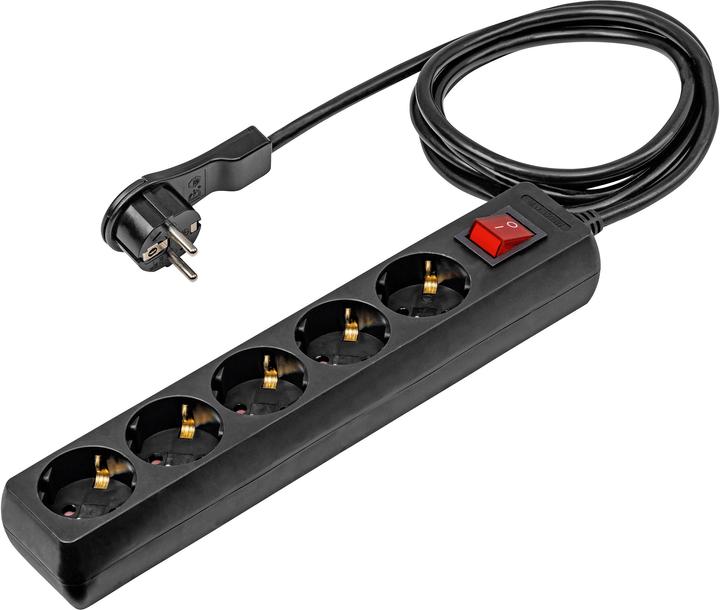 As - Schwabe Steckdosenleiste mit Flachstecker (5 x, CEE 7/3, 2 m)