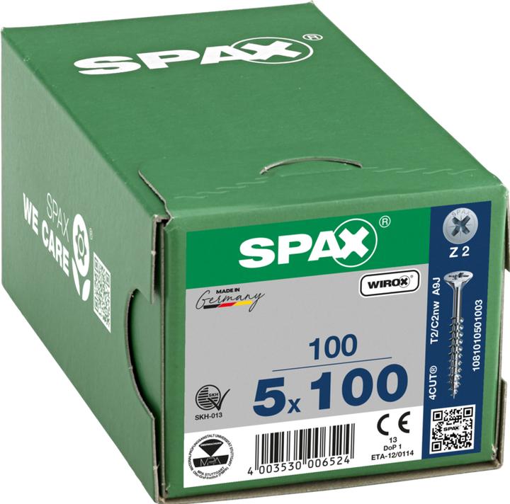 Immagine prodotto Spax Vite R 88094 Testa svasata con intaglio a punta/croce -PZ 5 x 100/60-Z Acciaio zincato WIROX (100 Viti per pezzo)