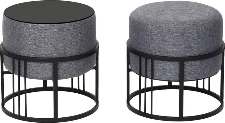 Produktbild En.Casa Multifunktionaler stapelbarer Sitzhocker Tas 2er Set rund Dunkelgrau