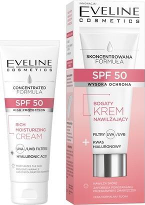 Actual product image Eveline Rich Moisturizing Cream Spf50 With Hyaluronic Acid For Normal And Dry Skin 30ml (30 ml, Face toner)