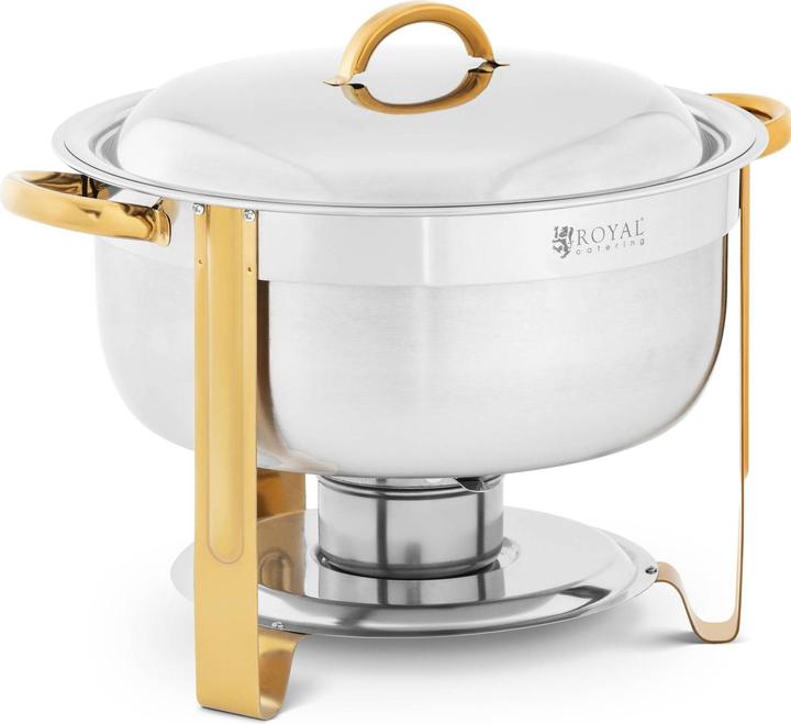 Produktbild Royal Catering Chafing Dish Warmhaltebehälter Rechaud rund Goldakzente 4,5 L 1 Brennstoffzelle
