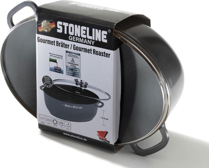 Actual product image Stoneline Gourmet roaster 39 x 26 cm, with aroma glass lid (39 cm, Casserole + Stewpot, Cast aluminium)