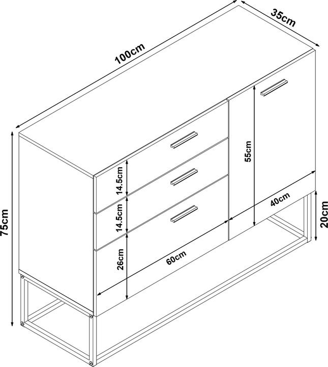 Immagine prodotto En.Casa Sideboard Lavangen 75x100x35 cm Betonoptik, hell