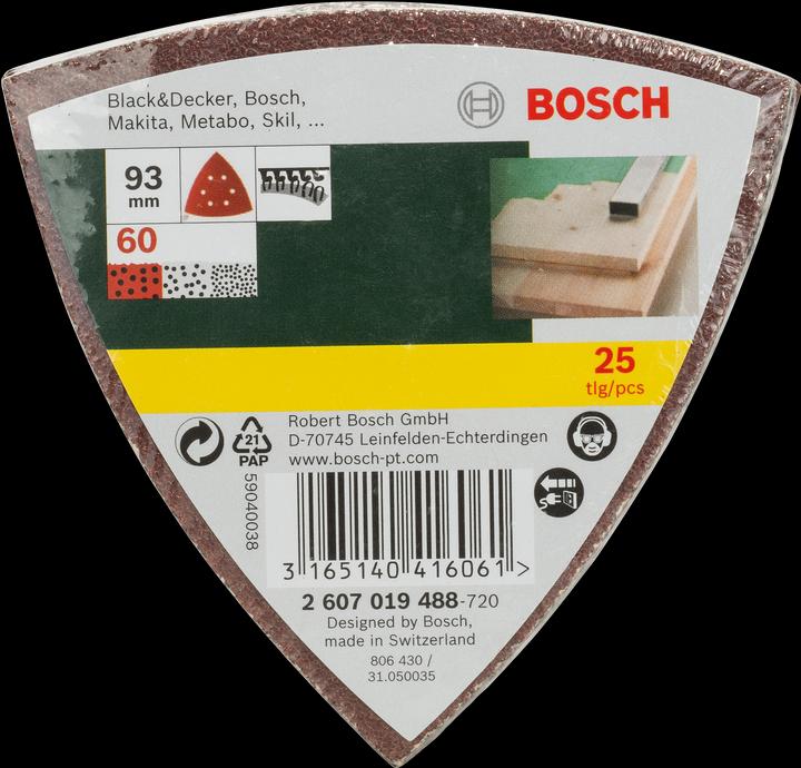 Produktbild Bosch Zubehör Schleifblatt-Set für Deltaschleifer, 93 mm, 60, 6 Löcher, 25er-Pack (60)