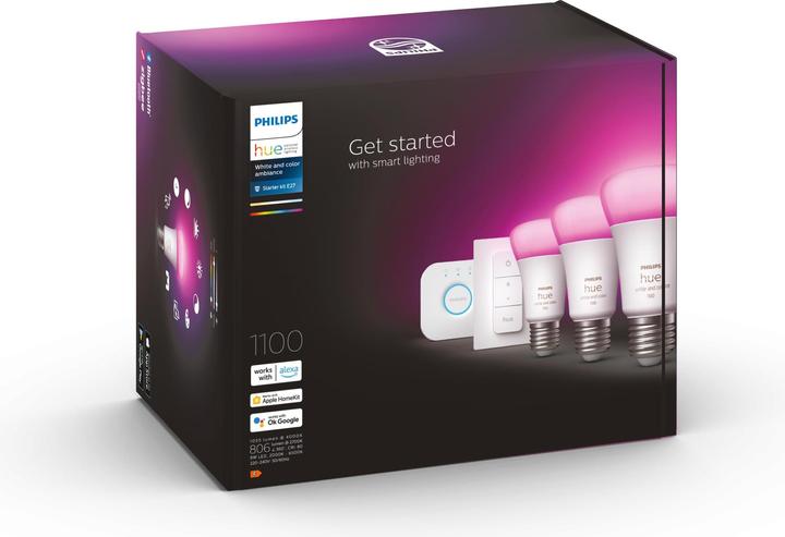 Actual product image Philips Hue White & Color Ambiance BT Starter-Set (E27, 9 W, 1100 lm, 3 x, F)